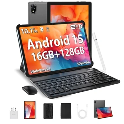 Image of DOOGEE U10 2025 Newest Android 15 Tablet with Keyboard, 10 Inch Tablet, 16GB+128GB/2TB, WiFi 6 Tablets, 5060mAh/3.5mm Jack/8MP+5MP/BT 5.0/OTG/Widevine L1, Tablets Pen, Mouse&amp;Case, Gray