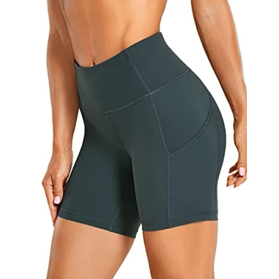 Image of CRZ YOGA Womens Naked Feeling Light 6&#039;&#039; Cycling Shorts High Waisted Gym Running Workout Spandex Tummy Control Pockets Melanite 12
