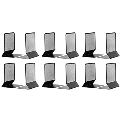 Image of OSCO Black Wiremesh Bookends 6 Pack Pairs 12 Shelves &amp; Bookcases H17.5 x W12.5 D13 cm