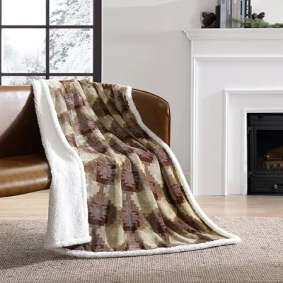 Image of Eddie Bauer Ultra Plush Collection Throw Blanket Reversible Sherpa Fleece Cover, Soft &amp; Cozy, Perfect for Bed or Couch, Copper Creek Brown