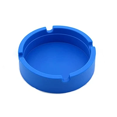 Image of Suneast Cigarette Ashtray, Round Silicone High Temperature Heat Resistant Cigar Ashtray with 4 Slot, Portable Windproof Ash Tray Bin for Outdoor or Home Blue
