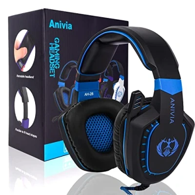 Image of Anivia Computer Over Ear Headphones Wired with Microphone Updated AH28 3.5mm Stereo Headsets Gaming Headset Volume Control, Noise Isolating for Multi Platform, Black Blue