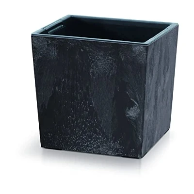 Image of Prosperplast 2 in 1 flower pot with insert, plant pot, herb concrete look, plastic, 24 cm x 23.5 (anthracite)