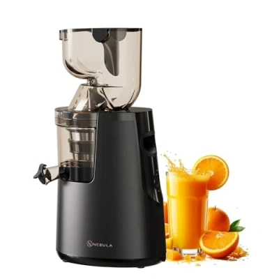 Image of Nebula Grande 45RPM Cold Press Slow Juicer Whole Fruits &amp; Vegetables, Fresh Healthy Juice, Sorbet, Ice Cream, Wide Mouth Feeding Chute, BPA Free, Commercial Motor (Black)