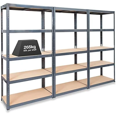 Image of Storalex Pack of 3 45cm Deep Garage Shelving Racking Units UK’s Bestselling Storage Shelves 280kg Per Shelf (Evenly Distributed) 5 Tier Unit Metal &amp; MDF Boltless Assembly System