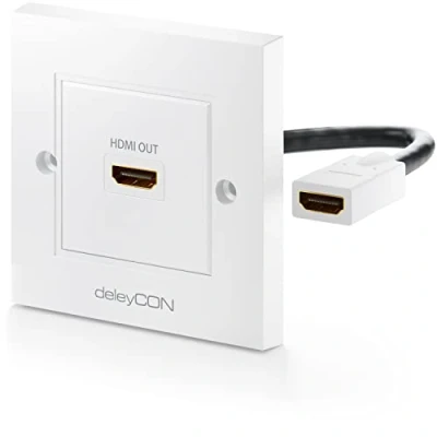 Image of delEYCON Wall Plate HDMI Connection Box 1x Port, 4K, Full HD, 3D, Gold Plated White