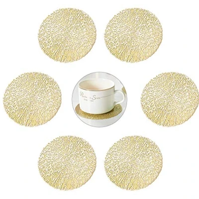 Image of GLOBALDREAM Coasters, 6pcs Hollowed Out Round Cup Coaster Metallic Coffee Coasters Table Decorative Non Slip Drinks PVC Insulation Pads Mats(Gold, 10cm)