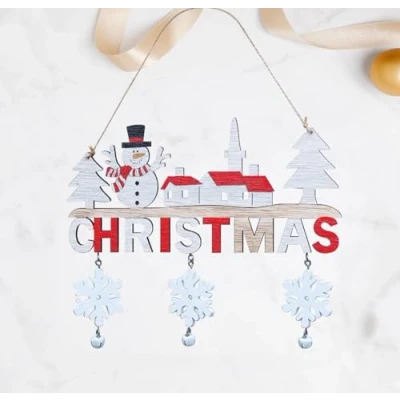 Image of Wooden Christmas Decorations, Hanging Plaque Snowman Sign Door Sign, Ornaments for Home Room Indoor Outdoor Decor