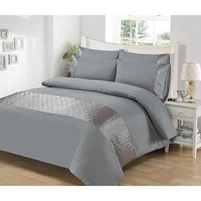 Image of Select ED® Luxuries Ellipse Satin Sequin Duvet Quilt Cover Set + Pillow Case Bedding (Super King, Grey/Silver)