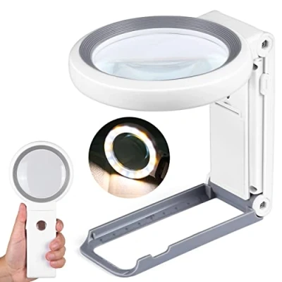 Image of 30X 10X Magnifying Glass with Light and Stand, Folding Handheld 18 LED Illuminated Lighted Magnifier for Macular Degeneration, Seniors Reading, Close Work, Coins, Jewelry