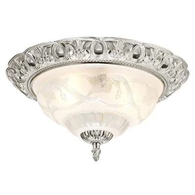 Image of Traditional Satin Nickel and Floral Glass Flush Ceiling Light by Happy Homewares