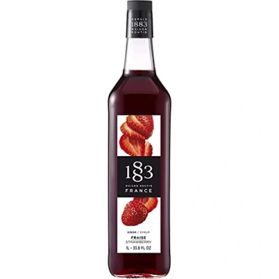 Image of 1883 Maison Routin Premium Strawberry Syrup for Cocktails, Mocktails, Iced Tea, Desserts, Smoothies &amp; Bubble Tea Glass 1L