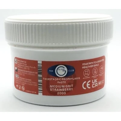 Image of Glove Club Ltd Prophy Paste Thixotropic Strawberry 200gram Medium Grit Pink Teeth Polishing Cleaning Stain Removal