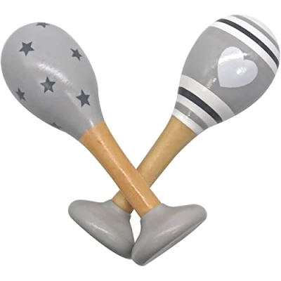 Image of PREMYO Baby Rattle Maracas Wooden Musical Instruments for Toddlers Newborn Sensory Toys Grey