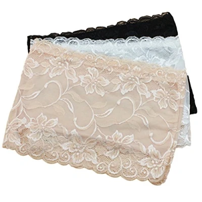 Image of LUOEM Bandeau Tube Top Floral Lace Strapless 3pcs Black, white, skin color Size XL