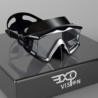 Image of Adult Pano 3 Panoramic Scuba Diving Mask, Tempered Glass Snorkeling Dive Premium Swim Goggles With Nose Cover Gear for Snorkeling, Freediving, Swimming (Cool Black)