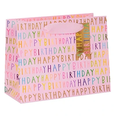Image of Glick Luxury Gift Bag Happy Birthday Landscape Bag, Pink, Medium, 175 x 225 100mm
