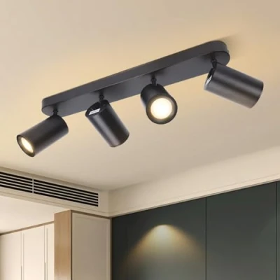 Image of Aigostar Kitchen Ceiling Lights, Black 4 Way LED Spotlight Bar, GU10 Spot Light Fitting for Bedroom, Hallway, Living Room