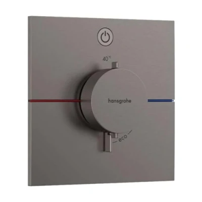Image of hansgrohe ShowerSelect Comfort E thermostat conceiled, bathroom tap with safety stop at 40 C, square for shower and bath tub, mixer 1 function, brushed black chrome, 15571340