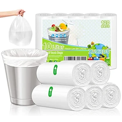Image of Bin Liners 10l,Small Pedal Trash Bag 120 Counts White Garbage for Office, Bathroom Kitchen,Pet Fit 8,9,10,11,12 Liter Can,45x50cm