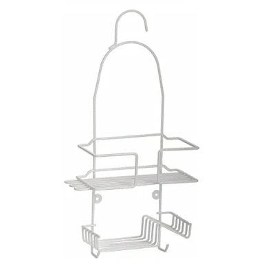 Image of 2 Tier Shower Caddy With Hanging hook And two extra hooks Bathroom Organiser Unit Rack Storage Plastic Basket Soap Holder Lightweight &amp; Compact White Rust Free