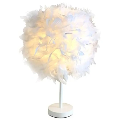 Image of GUANSHAN Spherical Feather Bedside Lamp Lampshade Modern Table Light Desk for Living Room, Bedroom, Bar, Restaurant, Hotel