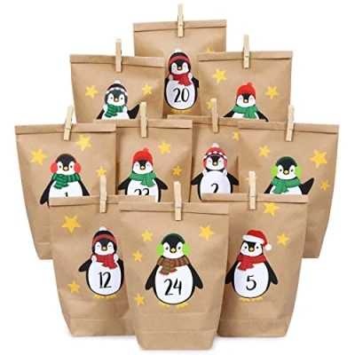 Image of Papierdrachen DIY Advent calendar penguins for you to stick on with 24 paper bags craft yourself Christmas 2018
