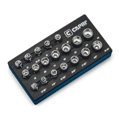 Image of Capri Tools 1/4 in. Drive Master Universal Socket Set, 5 to 15 mm, 3/16 9/16 Metric and SAE, 19 Piece