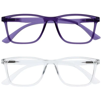 Image of OPULIZE NYX Blue Light Blocking Reading Glasses Anti Glare Computer and Gaming Eyewear 2 Pack UV Eyestrain Protection Rectangular Frame Purple Clear Men Women + 1.50
