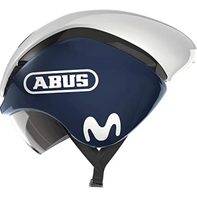 Image of ABUS GameChanger TT Time Trial Helmet Aerodynamic Cycling with Optimal Ventilation for Men and Women Movistar 2020, Blue/ White, Size M