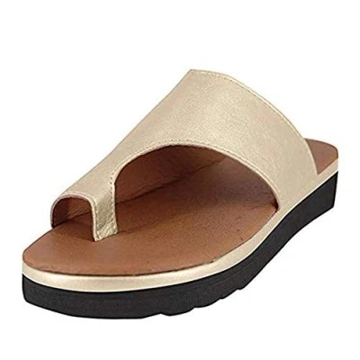 Image of Womens Platform Sandals Bunion Corrector Comfy Orthotic Flip Flops Casual Breathable Summer Beach Travel Shoes Gold 8 UK
