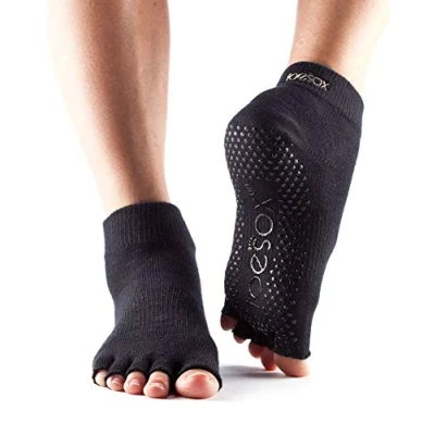 Image of 1 Pair Black Half Toe Organic Cotton Ankle Yoga Socks In Unisex 3 5.5 ToeSox