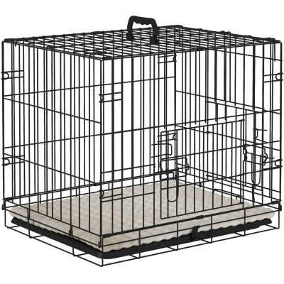 Image of PawHut Dog Crate with 2 Doors, Foldable Metal Cage Tray, Soft Cushion, for Extra Small Dogs, 60 x 40 50, Black
