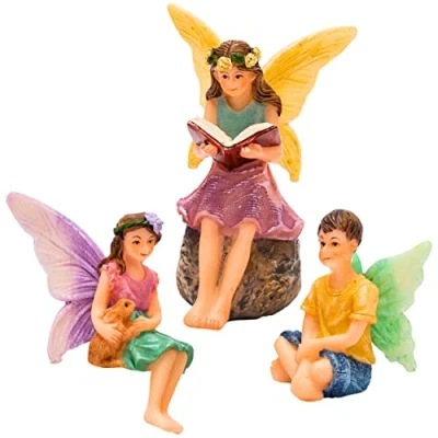 Image of PRETMANNS Fairies for Fairy Garden Accessories, Ornaments Outdoor Miniature Kit with 3 Piece Set