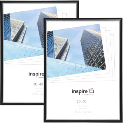 Image of Hampton Frames EASYLOADER 30x40cm Black Picture Poster Frame Acrylic (Non Glass) EAS3040BKPX 2PK