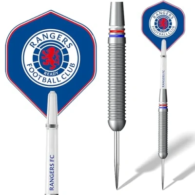 Image of FOCO Officially Licensed Glasgow Rangers Football Club Steel Tip Brass Darts Set, Crest, Blue, 22g.