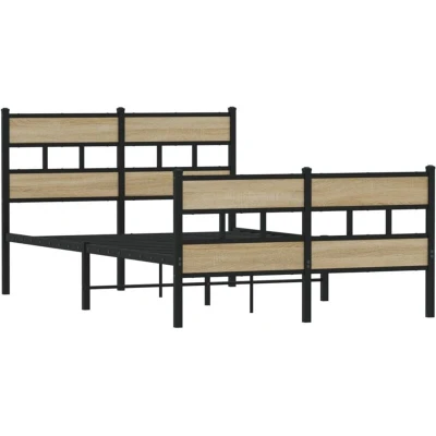 Image of vidaXL Metal Bed Frame Sonoma Oak 120x190 cm Small Double, Black Iron with Engineered Wood