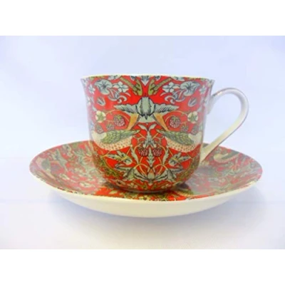 Image of Gift Boxed William Morris Red Strawberry Thief Jumbo Cup and Saucer