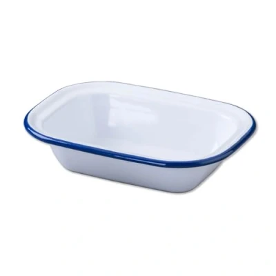 Image of Zenker Enamel Small Oblong Pie Dish, Vintage Design, Suitable for Oven and Stove, Dishwasher Safe, Tray, Tin, Dimensions, 22x16.5x5cm, Colour: White, Blue