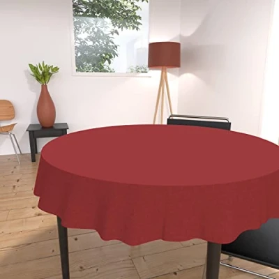 Image of Soleil d&#039;ocre Alix Tablecloth Round Anti Stain 180 cm Red