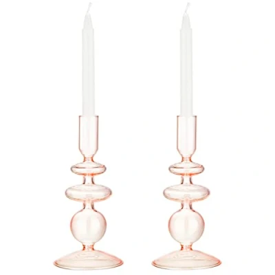 Image of Navaris Glass Candle Holder Set Of 2, Pink Clear Decorative For The Home Stand Stylish Interior Design Transparent And Modern