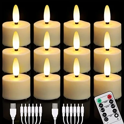 Image of FREEPOWER 12pcs Rechargeable LED Tea Lights Flickering with Remote Control and Timer Dimmable Warm White Flameless Candles 2 USB Charging Cables, Home Decoration for Halloween Christmas