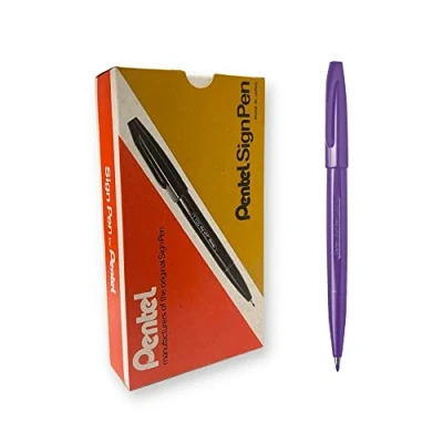 Image of Pentel Sign Pen Fine Felt Tipped pens, Pack of 12 Violet Ink