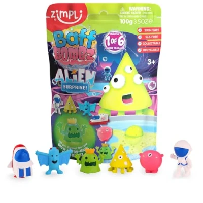 Image of Zimpli Kids Large Alien Surprise Bath Bomb, Each Bomb contains 1 of 6 Fruit Toys to Collect, Mystery for Boys &amp; Girls, Collectible Toy, Party Bag Favours Fillers, Novelty Gag