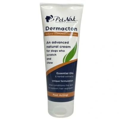 Image of Petnat Dermacton Cream for ITCHY Dogs Professionally recommended itching &amp; hair loss. Stops and scratching, soothes skin promotes regrowth naturally