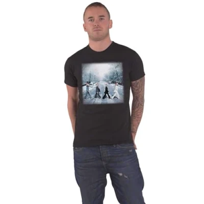 Image of The Beatles T Shirt Abbey Christmas Band Logo Official Black S