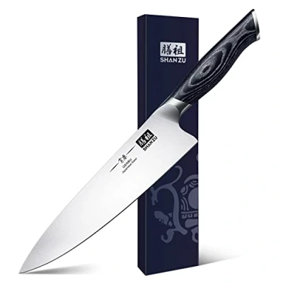 Image of SHAN ZU Chef Knife, Kitchen Knife 8 inch Japanese Super Steel Sharp Chef&#039;s Knives Chopping Cooking with K133 Ergonomic Handle Genbu Series