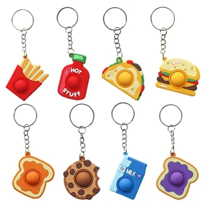 Image of Steemjoey 8 Pcs Fidget Keyring, Snack Mini Pop it Keychain, Hamburger keychain Stress and Anxiety Relieving Tabletop Sensory Toy for Children Adults with ADHD, Autism, OCD