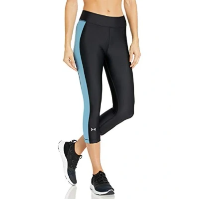Image of Under Armour HeatGear Stretch Waist Black Blue Womens Capri Leggings 1309652 008 Size Small