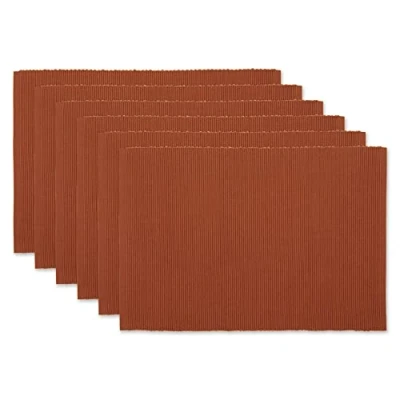 Image of DII 100% Cotton Basic Ribbed Placemat Set, Cinnamon, 13x19, 6 Piece